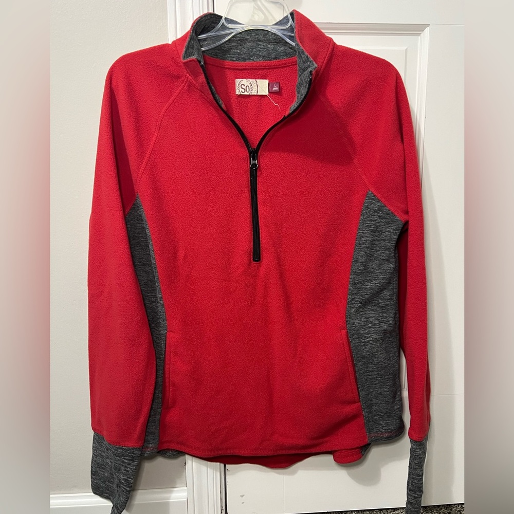 SO American Heritage Women's Sweatshirt Size L Red Long Sleeve 1/2 Zip Up Soft